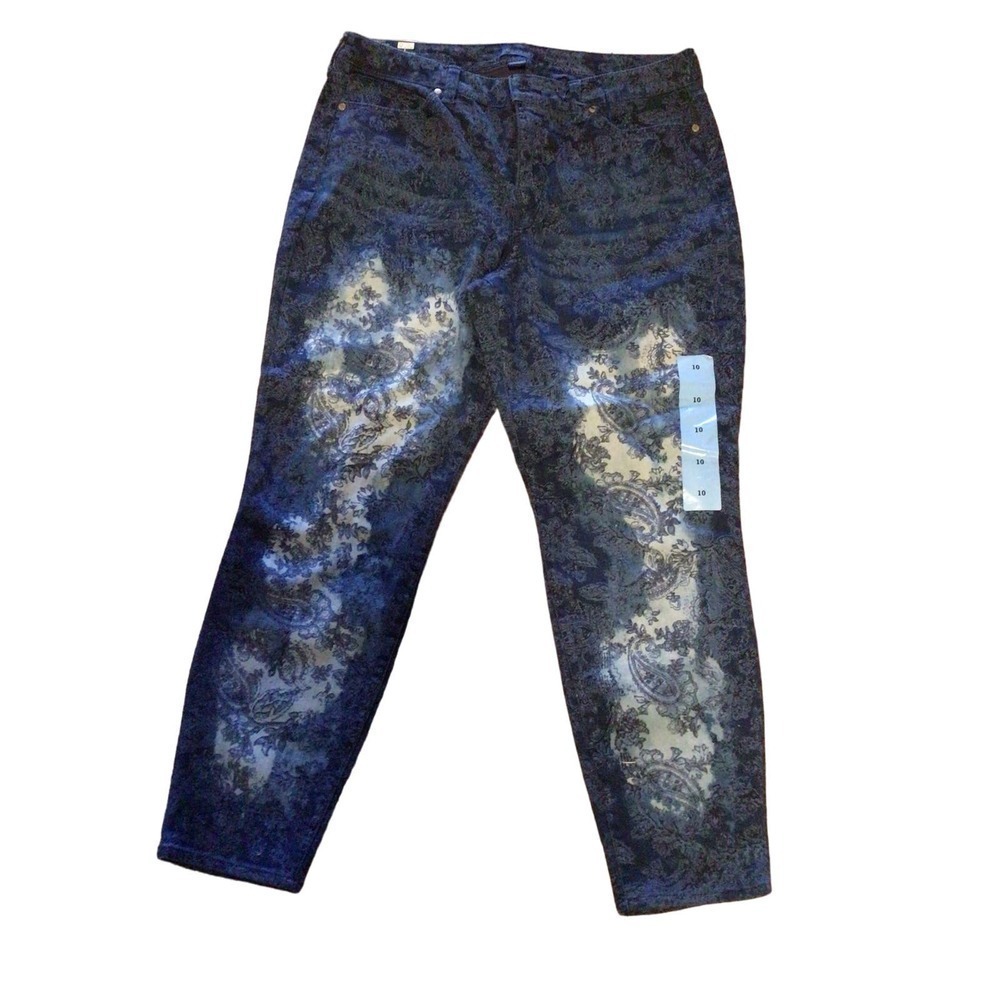 Bandolino Denim Cropped Jeans Women's 10 Blue Curvy Skinny Leg Floral High Rise‎